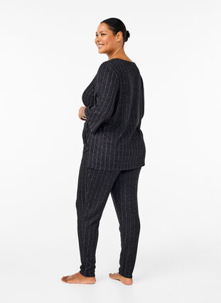 Zizzi Gemêleerde broek met zakken, Black Melange, Model image number 1