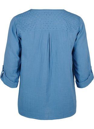 Zizzi Katoenen blouse met broderie anglaise en 3/4 mouwen, Riverside, Packshot image number 1