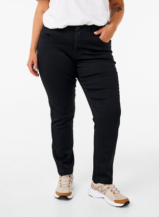 Zizzi Slim fit Emily jeans met normale taille, Black, Model image number 2