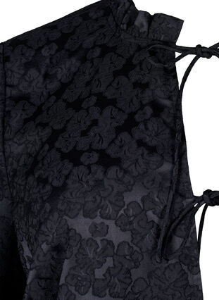 Zizzi Jacquard blouse met korte mouwen en strikjes, Black, Packshot image number 2