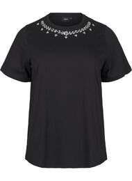 T-shirt met ronde hals en strass-steentjes, Black