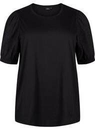 Biologisch katoenen blouse met broderie anglaise mouwen, Black