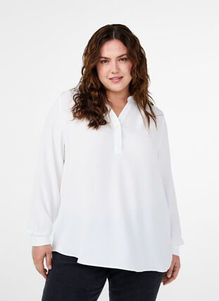 Zizzi Blouse met lange mouwen en V-hals, Bright White, Model image number 0