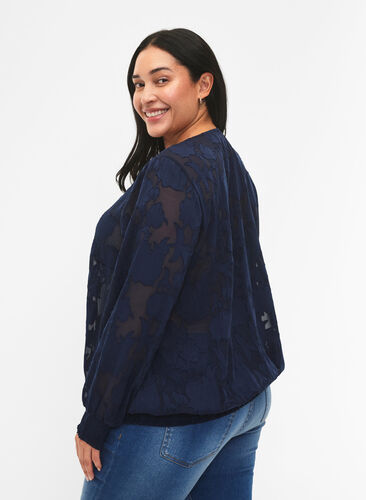 Zizzi Jacquard blouse met smokwerk, Navy Blazer, Model image number 1