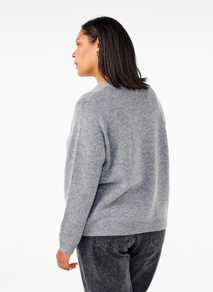 Zizzi Gebreid vest met een zilveren strik, Medium Grey Melange, Model image number 1