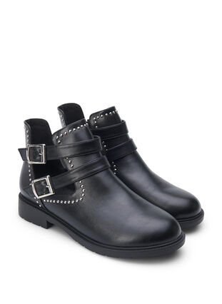 Zizzi Wide fit - Enkellaarsjes met studs, Black, Packshot image number 1