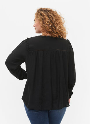 Zizzi Overhemdblouse met ruches en plooien, Black, Model image number 1