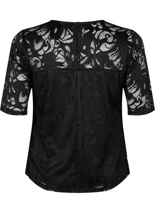 Zizzi Kanten blouse met korte mouwen, Black, Packshot image number 1