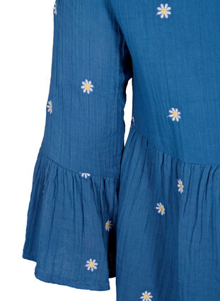 Zizzi Zachte katoenen jurk met bloemenborduursel, Blue Horizon Daisy, Packshot image number 3