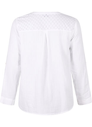 Zizzi Katoenen blouse met broderie anglaise en 3/4 mouwen, Bright White, Packshot image number 1