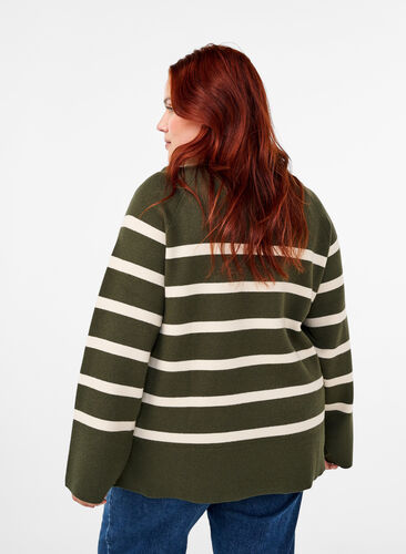 Zizzi Gestreepte gebreide blouse met ronde hals, D. Bag Birch Stripe, Model image number 1