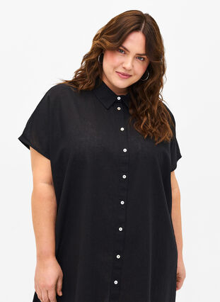 Zizzi Lang shirt van katoenmix met linnen, Black, Model image number 2