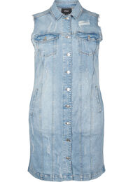 Mouwloze denim jurk met ruwe randdetails, Light Blue Denim