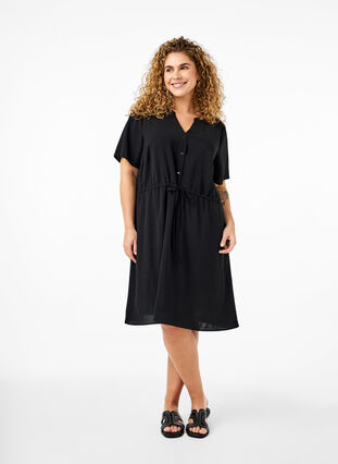 Zizzi Jurk met korte mouwen en strik in de taille, Black, Model image number 2