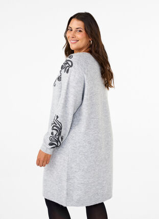 Zizzi Gebreide jurk met versiering, Light Grey Melange, Model image number 1