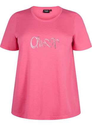 Zizzi FLASH - T-shirt met motief, Hot Pink Amour, Packshot image number 0