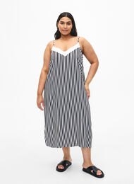 FLASH - Gestreepte bandjesjurk van viscose, Black White Stripe, Model