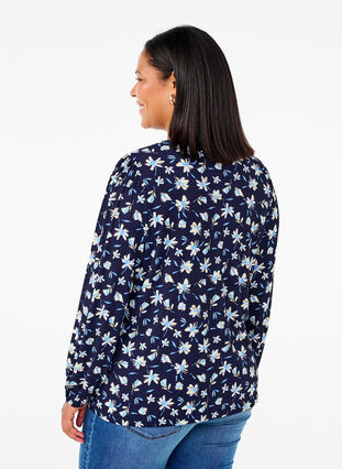 Zizzi Blouse met lange mouwen en bloemenprint, Night Sky AOP, Model image number 1