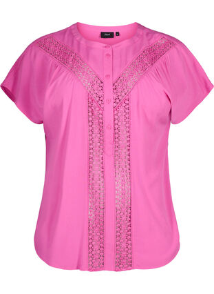 Zizzi Viscose blouse met kanten afwerking, Raspberry Rose, Packshot image number 0