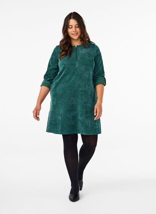 Zizzi Fluwelen jurk met ritssieraden, Posy Green, Model image number 2