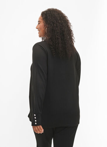 Zizzi Blouse met lange mouwen, brede manchetten en knopen, Black, Model image number 1