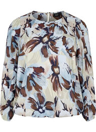 Blouse met lange mouwen, print en knoop, Grey Flower AOP