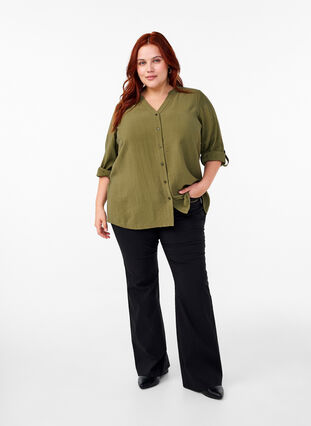 Zizzi Viscose overhemd blouse met driekwart mouwen., Winter Moss, Model image number 2