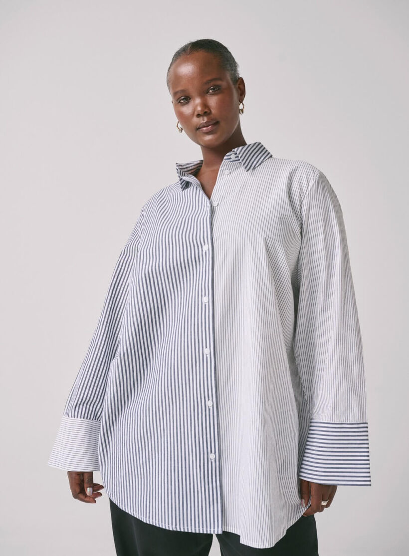 Zizzi Shirt met lange mouwen en strepen, , Model, 1