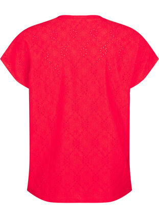 Zizzi Blouse met korte mouwen en bloemenborduursel, Flame Scarlet, Packshot image number 1