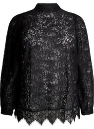 Kanten blouse met strikdetail, Black