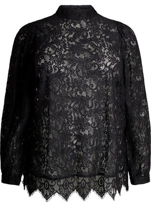 Zizzi Kanten blouse met strikdetail, Black, Packshot image number 0