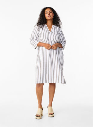 Zizzi Gestreepte tuniek van linnen-viscose mix, White Stripe, Model image number 2