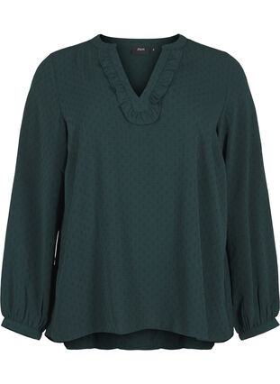 Zizzi Blouse met lange mouwen en structuur, Scarab, Packshot image number 0