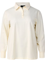 Polo shirt met lange mouwen en strepen, Snow White Solid