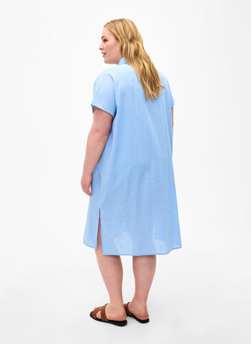 Zizzi Lang shirt van katoenmix met linnen, Serenity, Model image number 1