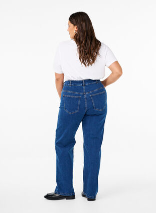 Zizzi  Gemma-jeans met hoge taille en rechte pasvorm, Dark blue, Model image number 1