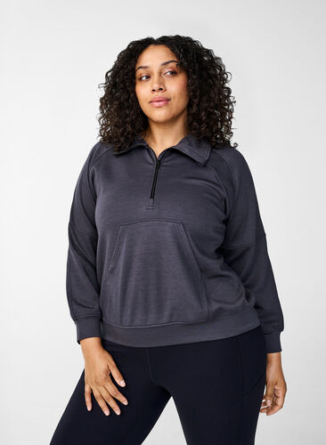 Zizzi Sportief sweatshirt met hoge hals en ritssluiting, Asphalt, Model image number 0