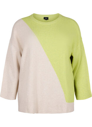 Zizzi Gebreide blouse met ronde hals en colorblock, Tender Shoots Comb, Packshot image number 0