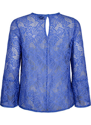 Zizzi Kanten blouse met ronde hals en lange mouwen, Dazzling Blue, Packshot image number 1
