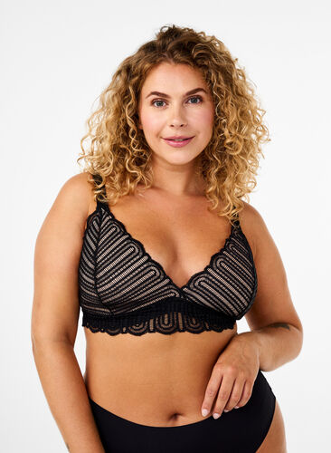 Zizzi Bralette met kant en zachte vulling, Black, Model image number 0