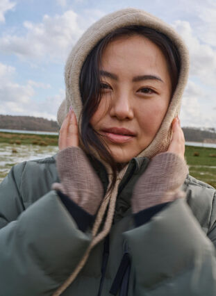 Zizzi Gebreide balaclava met trekkoordjes, Silver Mink, Image image number 0