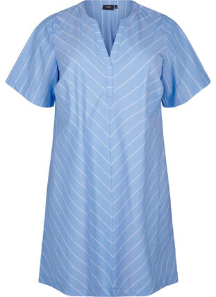 Zizzi Gestreepte jurk van biologisch katoen, Blue Stripe, Packshot image number 0