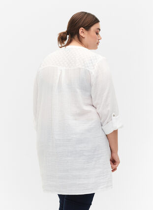 Zizzi Katoenen tuniek met broderie anglaise, Bright White, Model image number 1