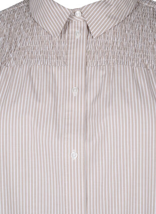 Zizzi Shirt met strepen en smok, Silver Mink Wh. St., Packshot image number 2