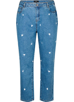 Zizzi Mille mom fit jeans met borduurwerk, Light Blue Heart, Packshot image number 0