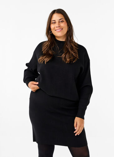 Zizzi Gebreide rok, Black, Model image number 0