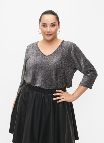 Zizzi Glitter blouse met 3/4 mouwen, Black Silver , Model image number 0