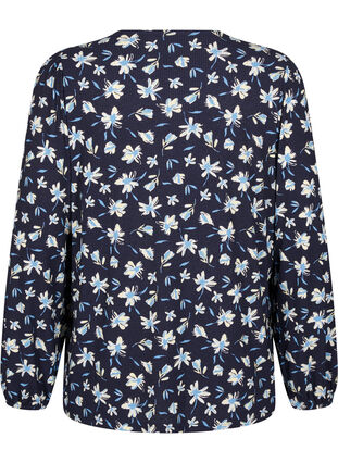 Zizzi Blouse met lange mouwen en bloemenprint, Night Sky AOP, Packshot image number 1