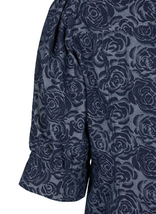 Zizzi Korte denim overhemdjurk met rozenpatroon, Denim Rose AOP, Packshot image number 3