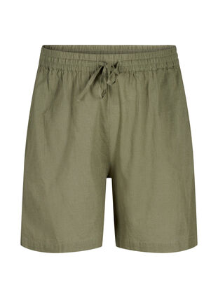 Zizzi Losse korte broek van katoenmix met linnen, Deep Lichen Green, Packshot image number 0